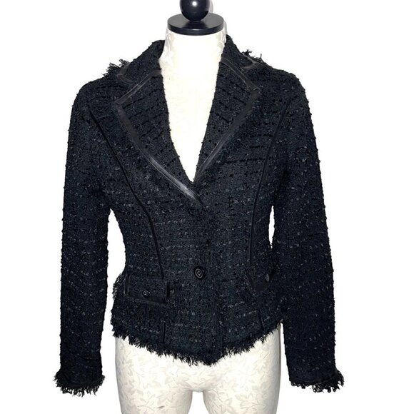 Cache Jackets & Blazers - Cache Womens Blazer Black Size 2 Vintage Textured Lined Acrylic Blend Fringe